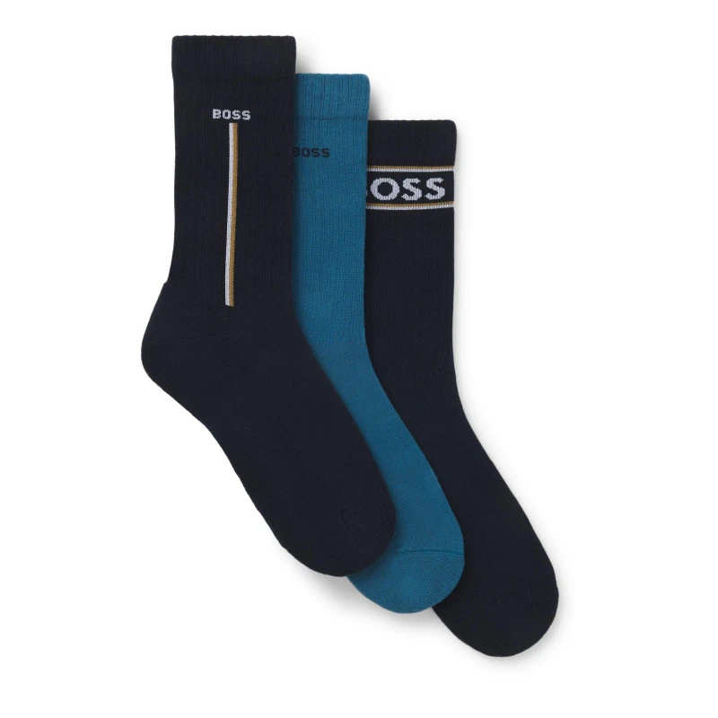 Image of Boss 3 Pack Logo Socks Blue 961 male 6-11