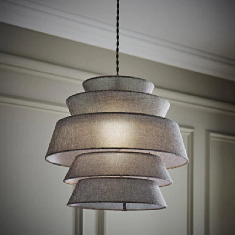 Image of ValueLights ValueLights Valerie Linen 5 Tier Easy Fit Drum Ceiling Pendant Light Lamp Shade in Grey Grey One Size Unisex 5016529272847