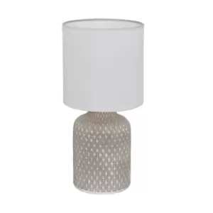 Image of Table Desk Lamp Grey Patterned Ceramic Shade White Fabric Bulb E14 1x40W
