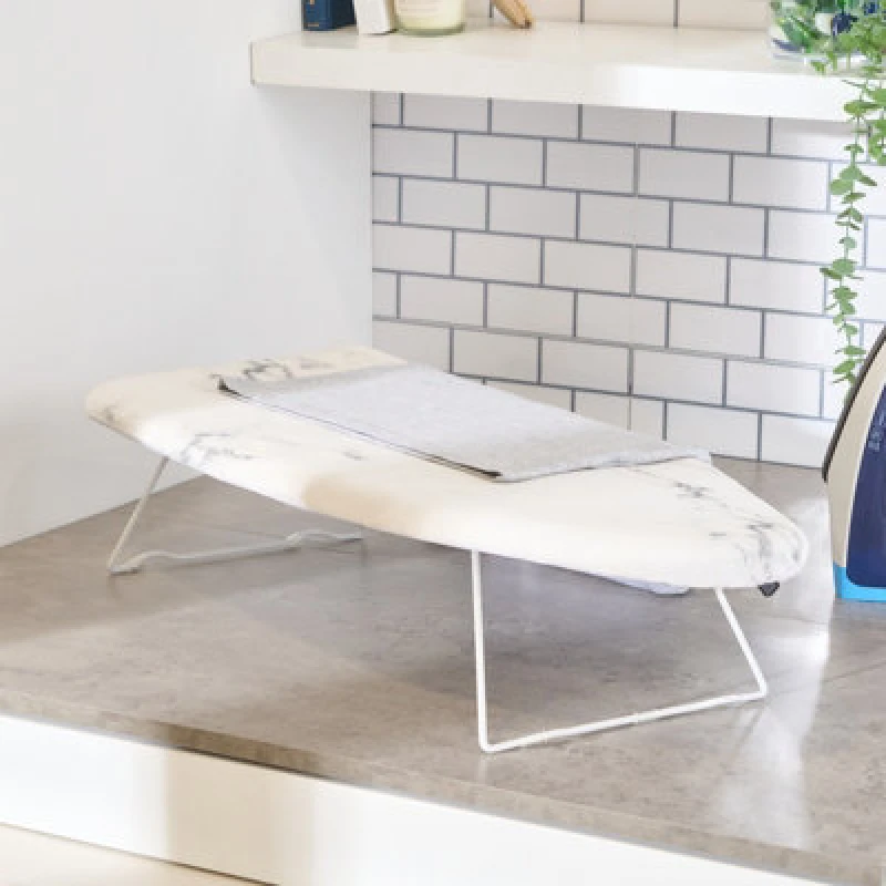 Image of OHS OHS Table Top Marble Effect Polyester Cover Foldable Ironing Board in White White One Size Unisex 5027434225750