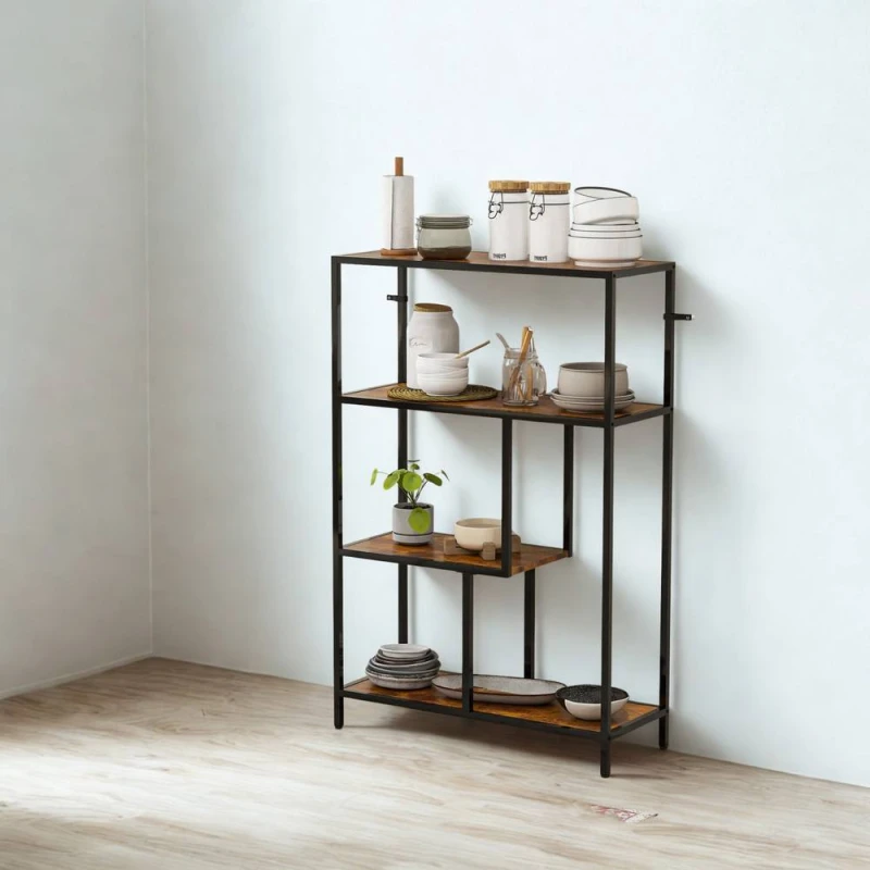 Image of FURNOS 4 Tier Bookcase Display Stand With Storage Shelves Rustic in Brown Brown Unisex