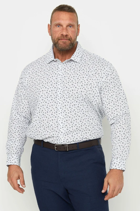 Image of BadRhino White & Blue Flower Shirt, White, Size 18, Men White W5R88 Male 18