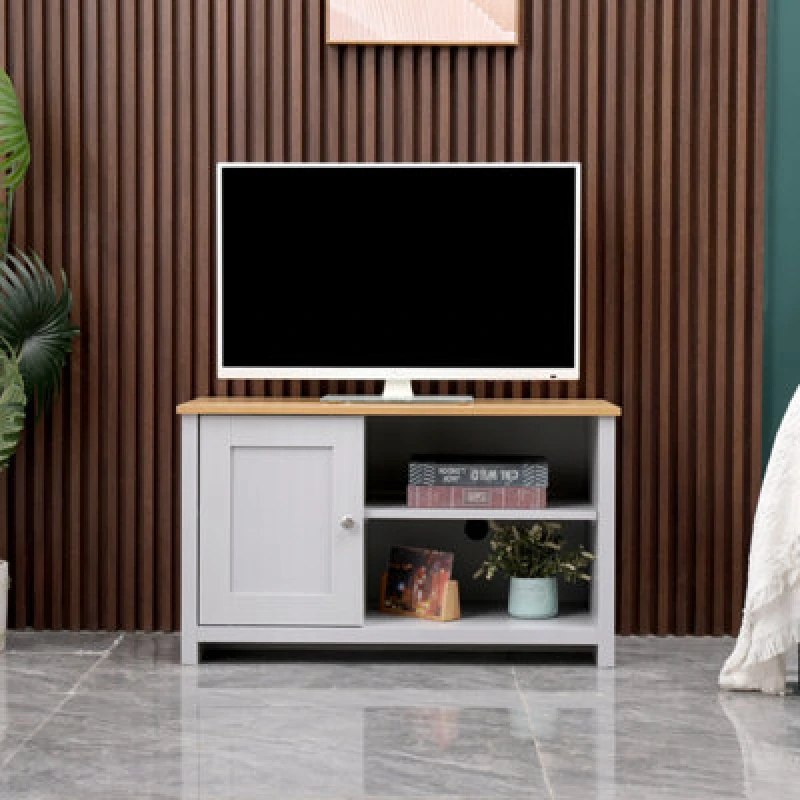 Image of Furniturehmd Wooden TV Cabinet Cupboard Entertainment Unit TV Stand With Storage Shelves And 1 Door For Living Room