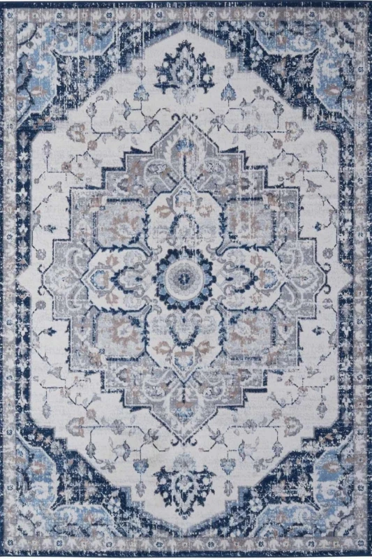 Image of THE RUGS Montana Medallion Navy & Cream Living Room Area Rug 4000 Size: 200cm x 290cm Navy Unisex 200cm x 290 cm