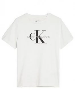 Image of Calvin Klein Jeans Boys Short Sleeve Monogram Logo T-Shirt - White, Size 8 Years
