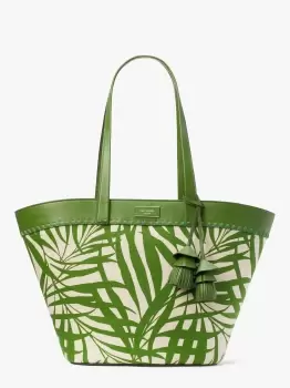 Image of Kate Spade The Pier Palm Fronds Canvas Medium Tote Bag, Bitter Greens Multi, One Size
