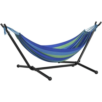 Image of Outsunny - 277 x 121cm Hammock with Metal Stand Carrying Bag 120kg Green Stripe