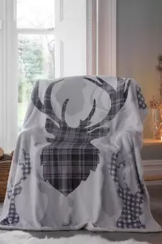 Image of Tartan Stag Sherpa Fleece Throw