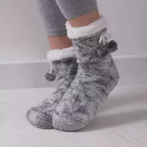 Image of totes Grey Cable Knit Ladies Slipper Socks Grey