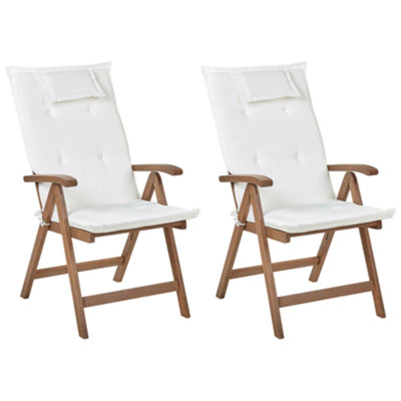 Image of Beliani Set Of 2 Garden Chairs With Cushions Amantea Acacia Wood Off-White
