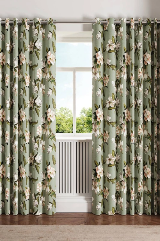 Image of Ted Baker 'Opal Floral' Cotton Lined Curtains in Light Green Size: 228cm width x 228cm drop Light Green Unisex 228cm width x 228cm drop