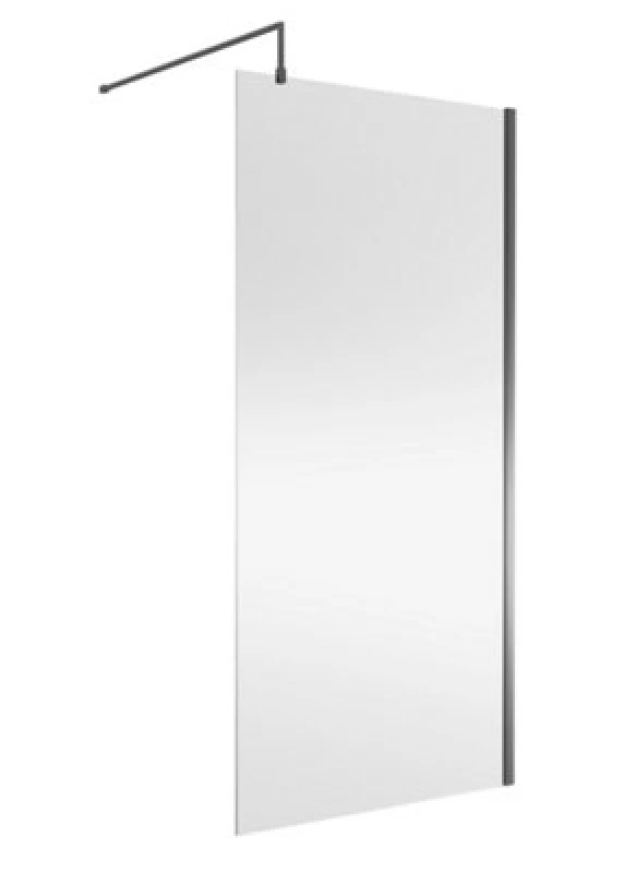 Image of Nuie Wetroom Screen, Durable Toughened Fixed Glass Bathroom Shower Screen With Support Bar In Brushed Pewter, 1000 X 1850mm