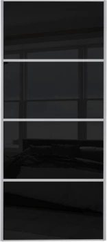 Image of Wickes Sliding Wardrobe Door Silver Framed Four Panel Black Glass - 2220 x 610mm