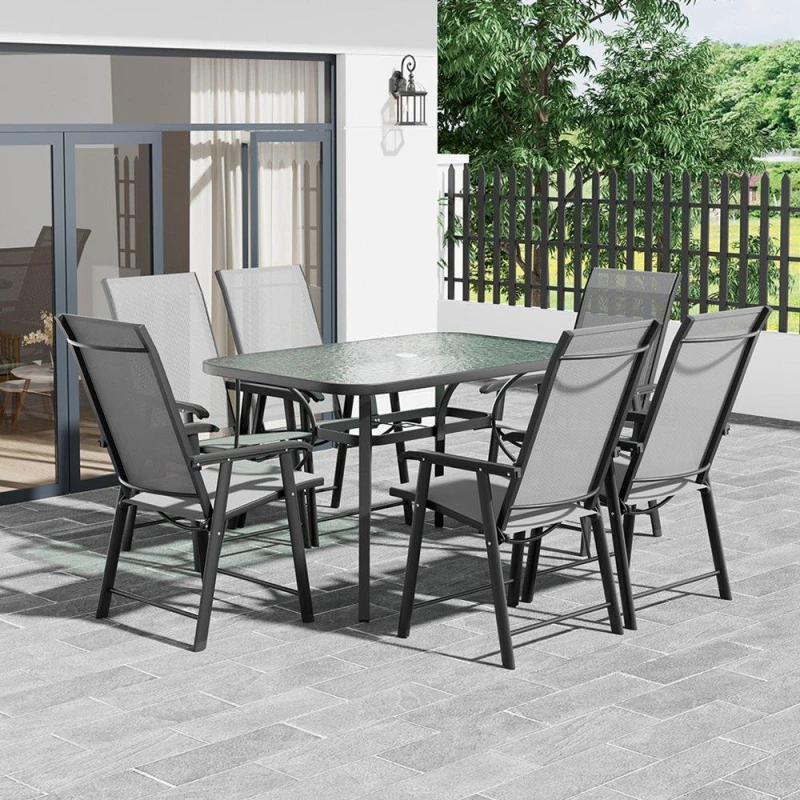 Image of Breeins Outdoor Tempered Outdoor Table with 6 Chairs - Black L