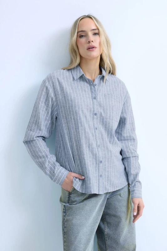 Image of Long Tall Sally Womens Tall Stripe Collared Shirt in Blue Size: 12 Blue Female 12