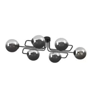 Image of Brendi Black Globe Bar Pendant Ceiling Light with Graphite Glass Shades, 6x E14