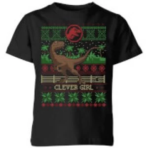 Image of Jurassic Park Clever Girl Kids Christmas T-Shirt - Black - 9-10 Years