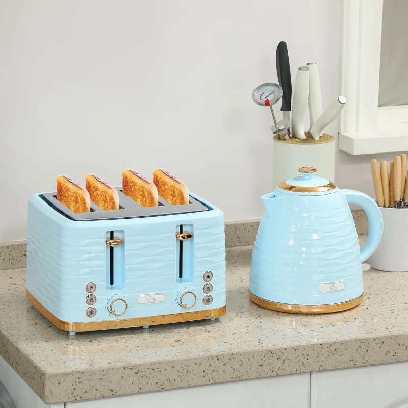 Image of HOMCOM HOMCOM Kettle and Toaster Sets 1.7L Kettle & 4 Slice Toaster in Light Blue Light Blue One Size Unisex 5063603052758