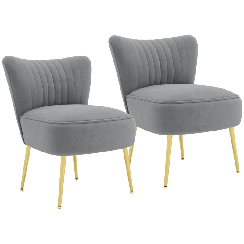 Image of HOMCOM Set Of 2 Accent Chairs Wingback Armless Chairs For Bedroom Grey 839-917V71GY