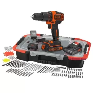 Image of BLACK+DECKER 18V Cordless Combi Drill 2 x 1.5Ah with 160 Accessories and Storage Box (BCD700BAST-GB)
