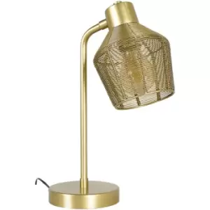 Image of Industrial Desk Table Lamp Caged Shade Angled Light - Gold - No Bulb