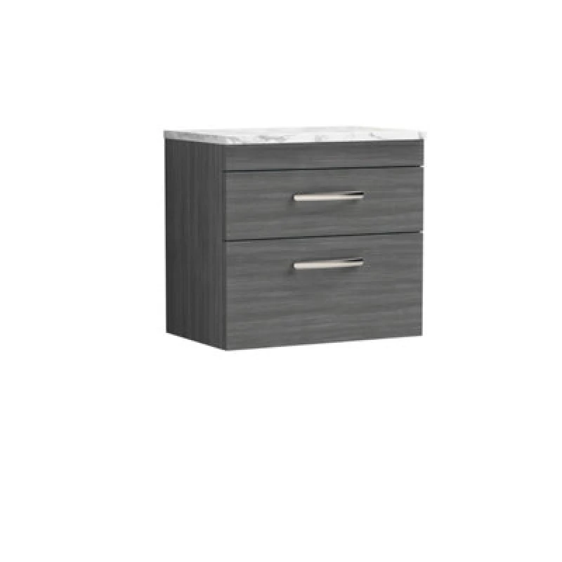 Image of Nuie Athena Wall Hung 2-Drawer Vanity Unit With Laminate Worktop In Anthracite Woodgrain