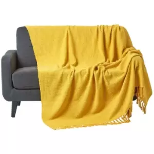 Image of Nirvana Slub Cotton Ochre Yellow Throw, 150 x 200cm - Yellow - Homescapes