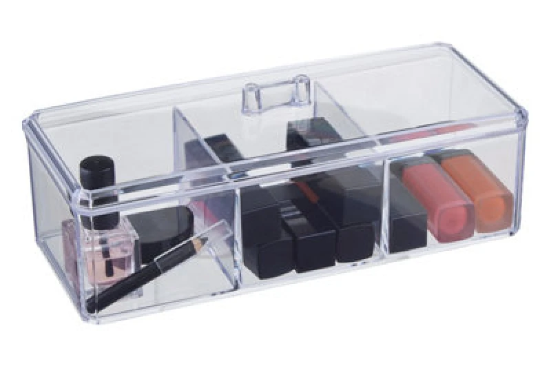 Image of Premier Housewares Beauty 3 Compartment Cosmetics Organiser With Lid Clear unisex
