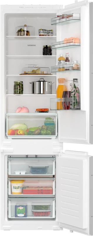 Image of Siemens IQ-100 KI96NNSE0 194cm 70/30 Integrated Frost Free Fridge Freezer with Sliding Door Hinge - White - E Rated