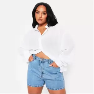 Image of I Saw It First High Waisted Denim Boyfriend Shorts - Blue