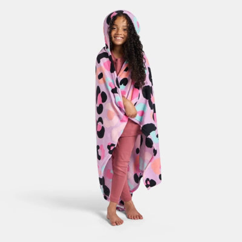 Image of OHS OHS Kids Leopard Wearable Hooded Fleece Blanket in Lilac Lilac One Size Unisex 5027434228102