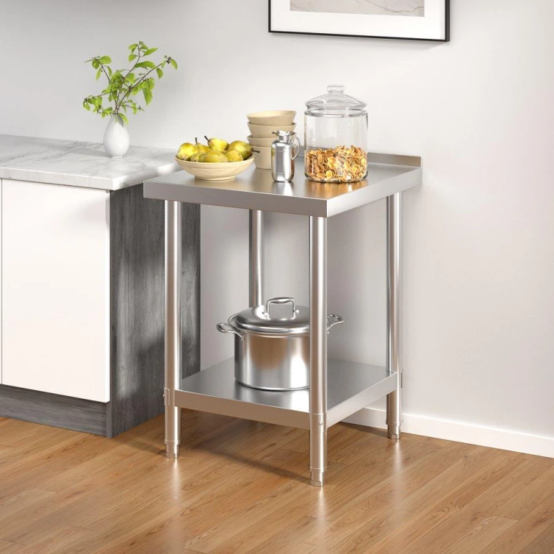 Image of Kabinet UK 60cm 2 Tier Stainless Steel Table with Backsplash Silver unisex One size