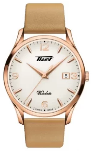 Image of Tissot Womens Visodate Heritage Quartz Rose Gold Leather Watch