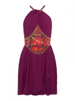 Image of Free People Marcella Embroidered Mini Dress With Halter Neck Purple