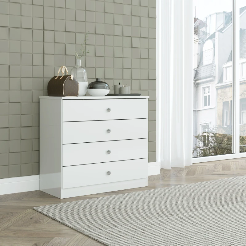 Image of Denver White Gloss 4 Drawer Chest Of Drawers Bedroom Furniture Storage