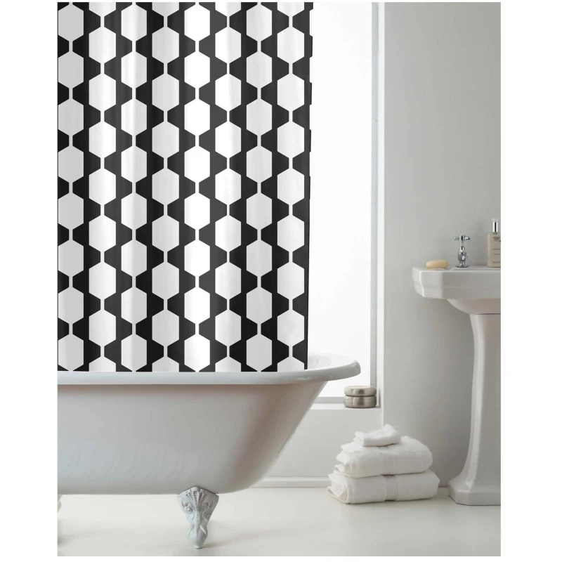 Image of Country Club Shower Curtain with Rings - Retro Mono Black/ White unisex 180x180cm