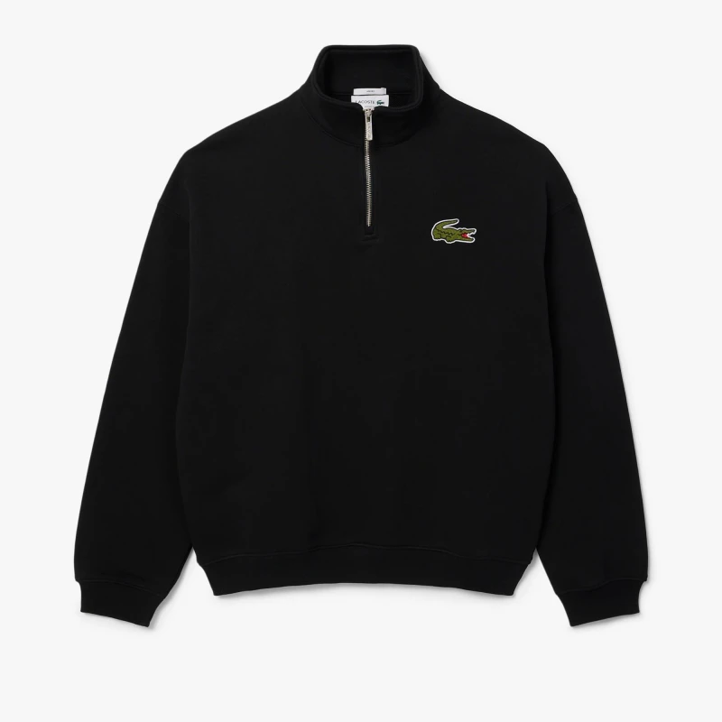 Image of Lacoste Crocodile Logo Loose Zip Sweatshirt Black M