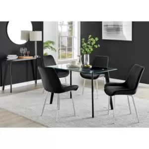 Image of Furniture Box Malmo Glass and Black Leg Dining Table & 4 Black Pesaro Silver Chairs