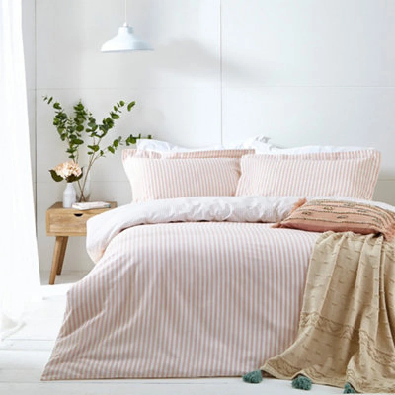 Image of The Linen Yard Hebden Blush 100% Cotton Duvet Cover & Pillowcase Set Blush