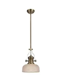 Image of Telescopic Dome Ceiling Pendant E27 With 26.5cm Prismatic Glass Shade, Antique Brass, Clear