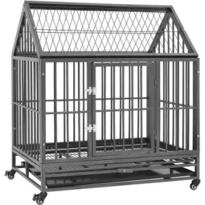 Image of Vidaxl - Dog Cage with Wheels and Roof Steel 92x62x106cm Black