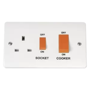 Image of Click Scolmore Mode 45A 1 Gang Cooker Rocker Switch & Plug Socket Polar White - CMA204