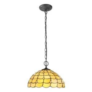 Image of 2 Light Downlighter Ceiling Pendant E27 With 40cm Tiffany Shade, Beige, Clear Crystal, Aged Antique Brass - Luminosa Lighting