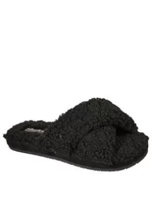 Image of Skechers Cosy Slide Sherpa Memory Foam Slippers, Black, Size 5, Women