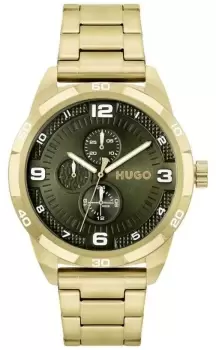 Image of HUGO 1530277 Mens #GRIP Green Dial Gold Stainless Steel Watch