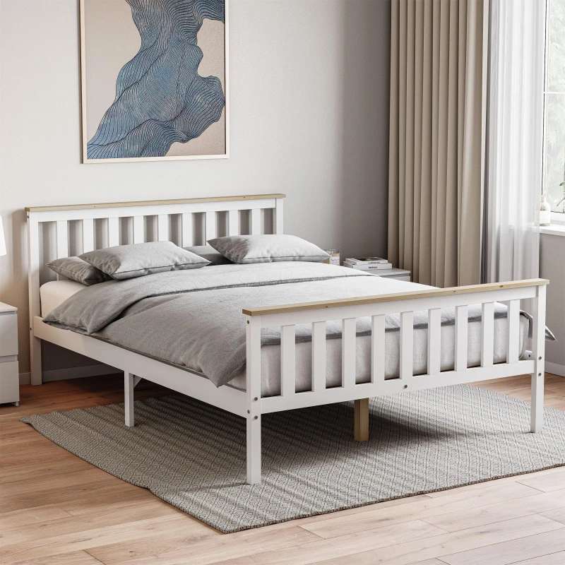 Image of Lassic Vida Designs Milan Double Wooden Bed, High Foot White & Pine unisex Double