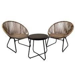 Image of Charles Bentley Bali Tea For Two Set Natural PE Rattan, Powder Coated Steel Frame