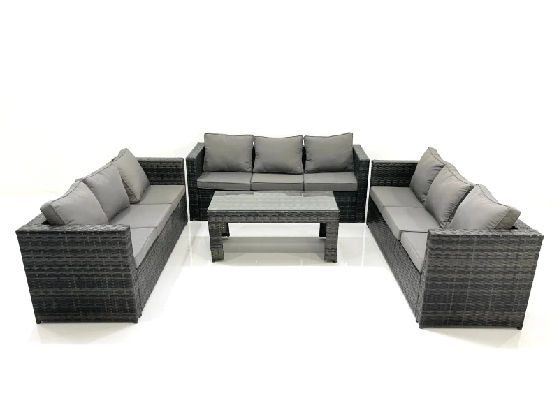 Image of Fimous Outdoor Garden Furniture Set 9 Seater Rattan Sofa Set with Coffee Table Dark Grey Mixed Dark Grey