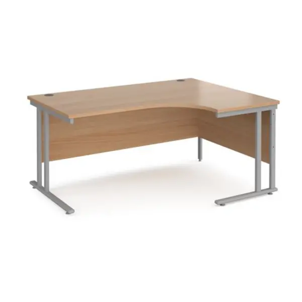 Image of Office Desk Right Hand Corner Desk 1600mm Beech Top With Silver Frame 1200mm Depth Maestro 25 MC16ERSB