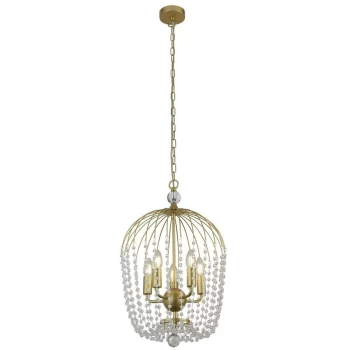 Image of Searchlight Lighting - Searchlight Shower 5 Light Pendant, Gold Finish, Metal, Clear Crystal